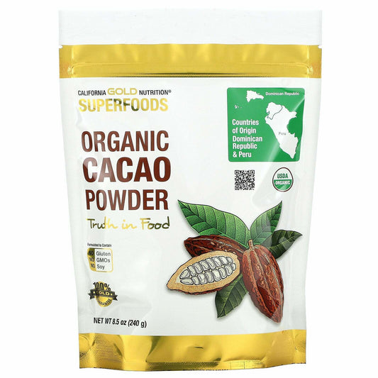 California Gold Nutrition SUPERFOODS Organic Cacao Powder Peru Sweet 8.5 oz NEW