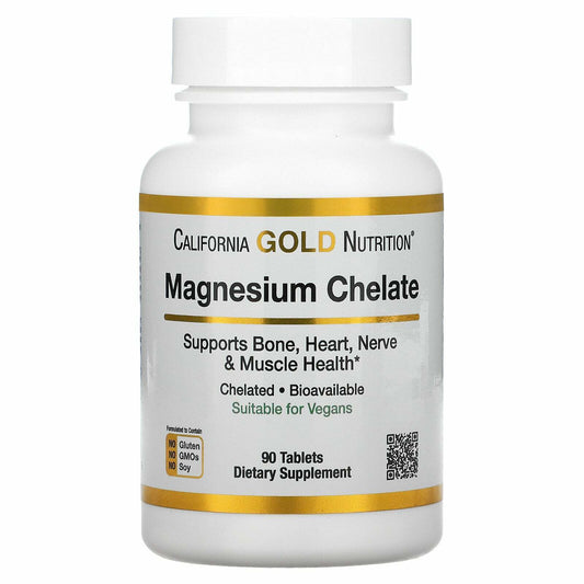 California Gold Nutrition Magnesium Chelate Bone Heart Nerves 90 Tablets NEW