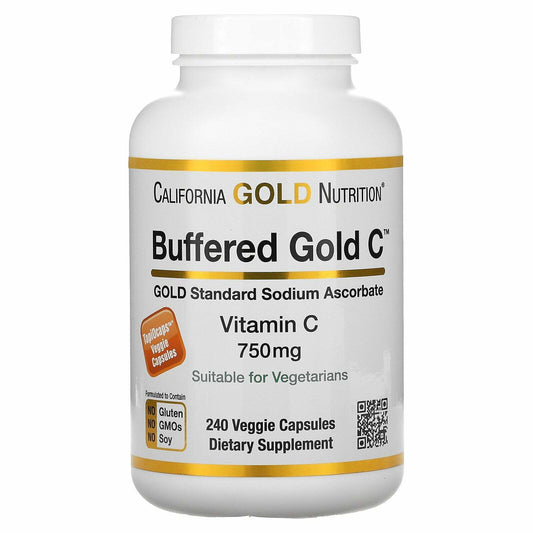 California Gold Nutrition Buffered Vitamin C Non GMO/Soy 750mg 240 Caps NEW