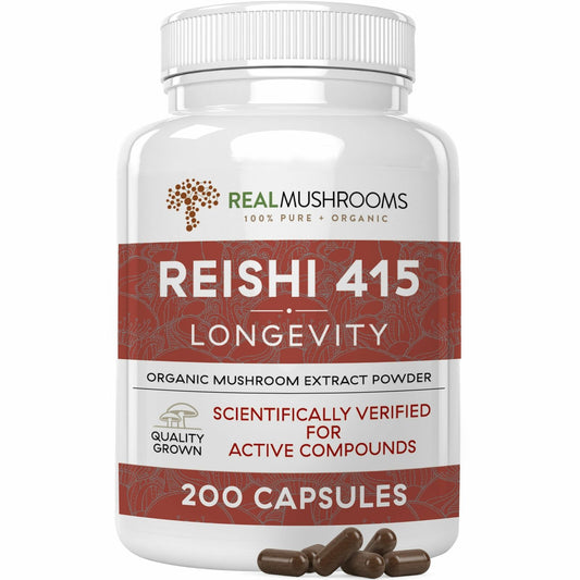 Real Mushrooms Organic Reishi Mushroom Longevity Supplement Vegan 200 caps NEW