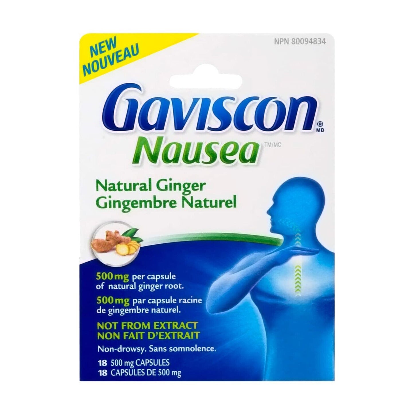 Gaviscon 恶心天然姜胶囊根草本胃灼热酸 18 粒全新