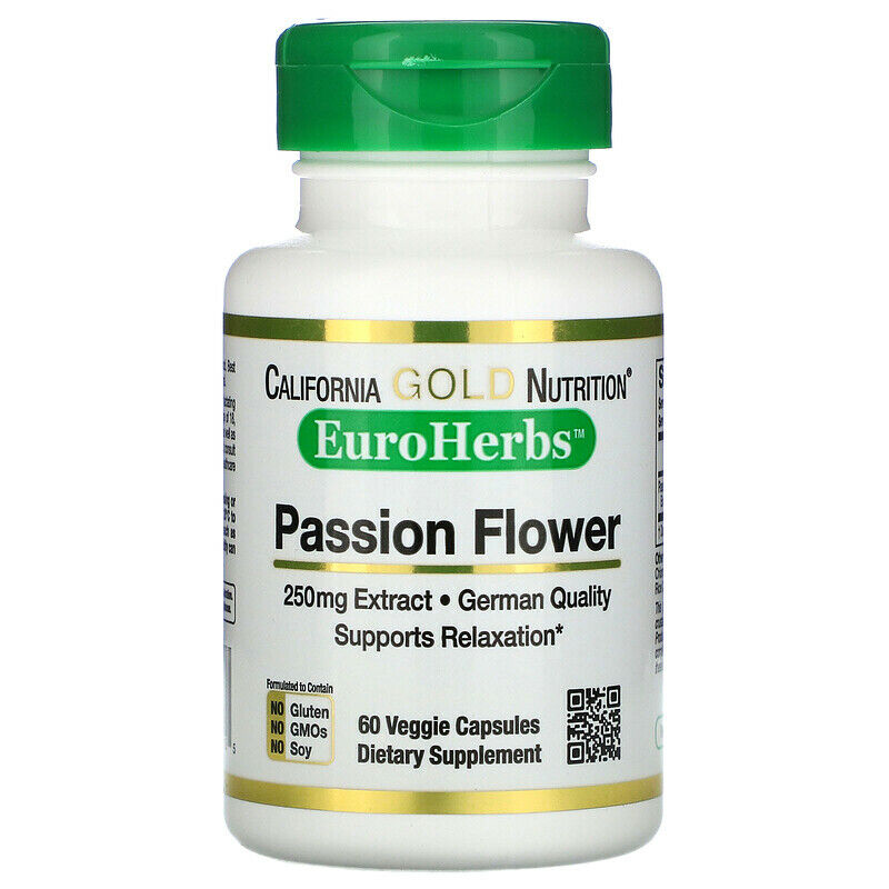 California Gold Nutrition EuroHerbs Passion Flower Extract Veg 250mg 60 caps NEW