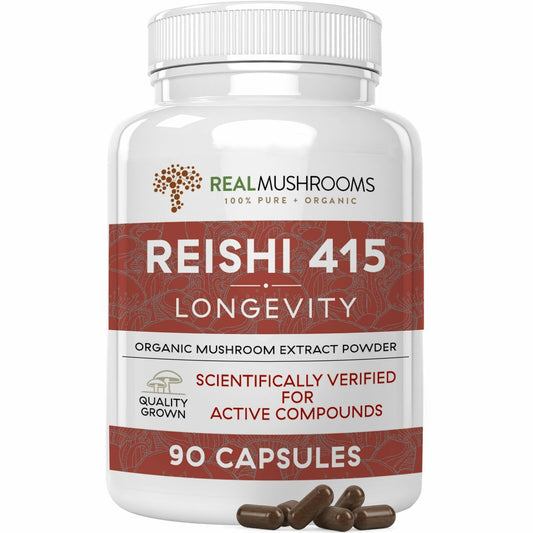 Real Mushrooms Organic Reishi Mushroom Longevity Supplement Vegan 90 caps NEW