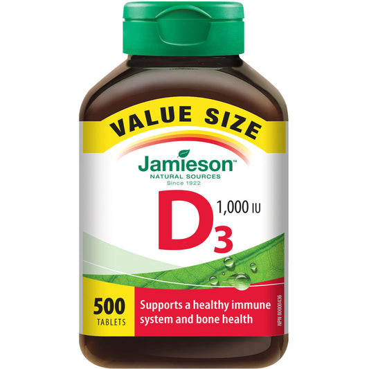 Jamieson Vitamin D 1000IU Value Pack Calcium Absorption Teeth 500 Tablets NEW