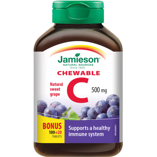 Jamieson Chewable Vitamin C Grape Juice Tablets 500 mg Powerful 120pcs NEW
