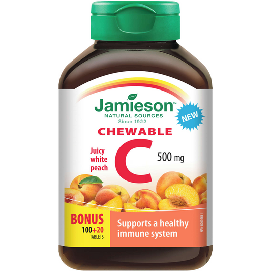 Jamieson Chewable Vitamin C 500 mg White Juicy Peach Immune Health 120pcs NEW