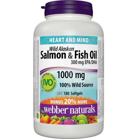 Webber Naturals Wild Alaskan Salmon & Fish Oil 1000 mg 300mg EPA/DHA 180 pcs NEW
