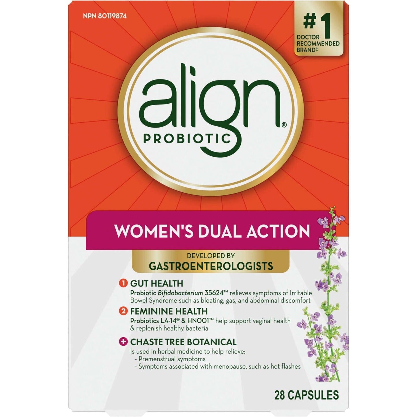 Align Women's Dual Action Gut Health Feminine Chaste Tree Botanical 28 pcs NEW