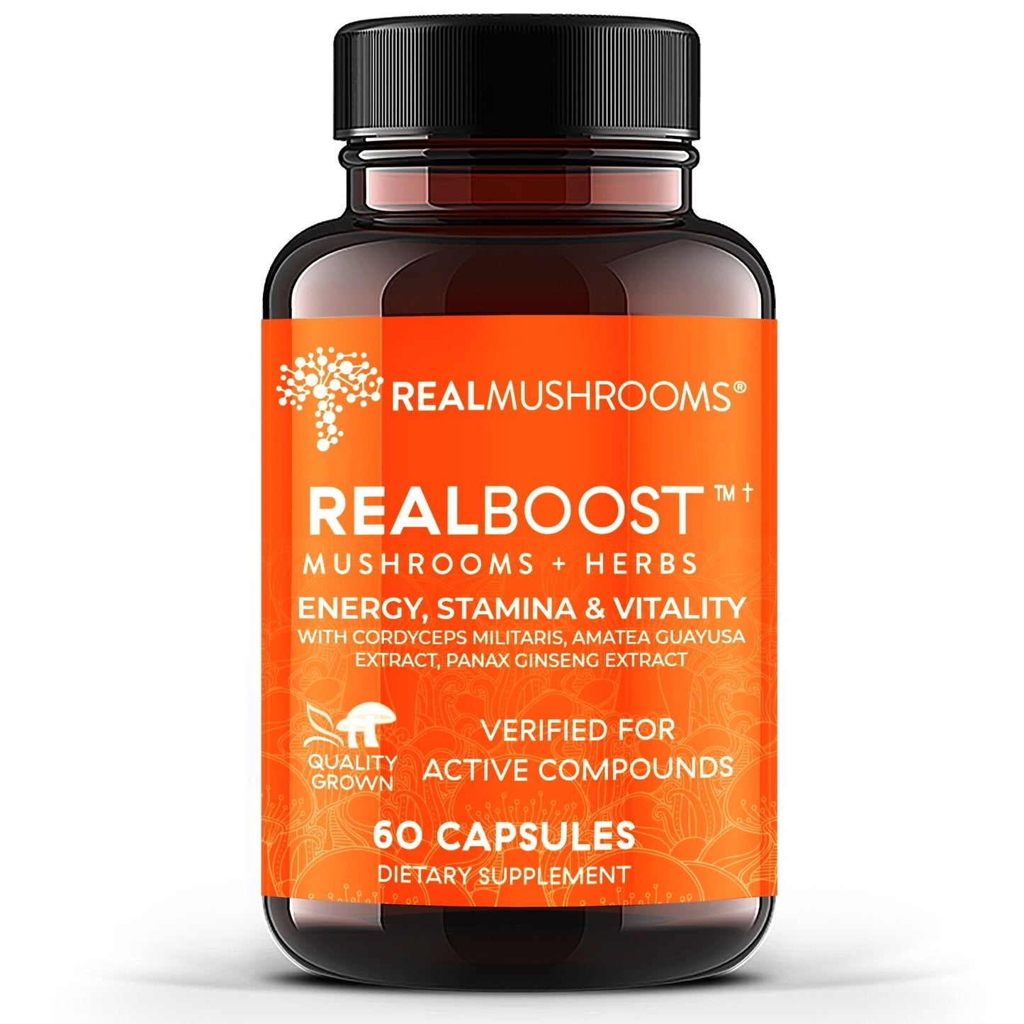 Real Mushrooms RealBoost Cordyceps Guayusa Ginseng Herb Extracts 60 Caps NEW