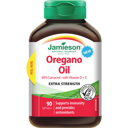 Jamieson Oregano Oil with Vitamin D + E Extra Strength Health Immune 90 pcs NEW