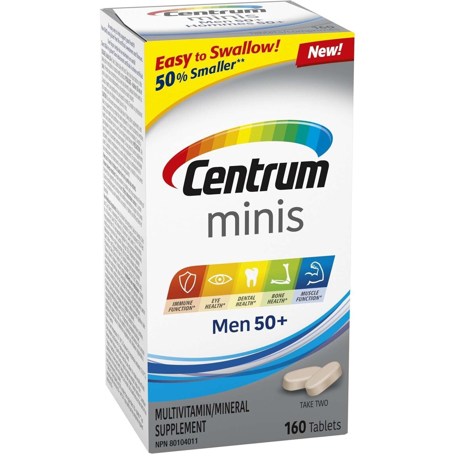 Centrum 男性 50+ 多种维生素和多种矿物质补充剂迷你片剂 160 片 全新