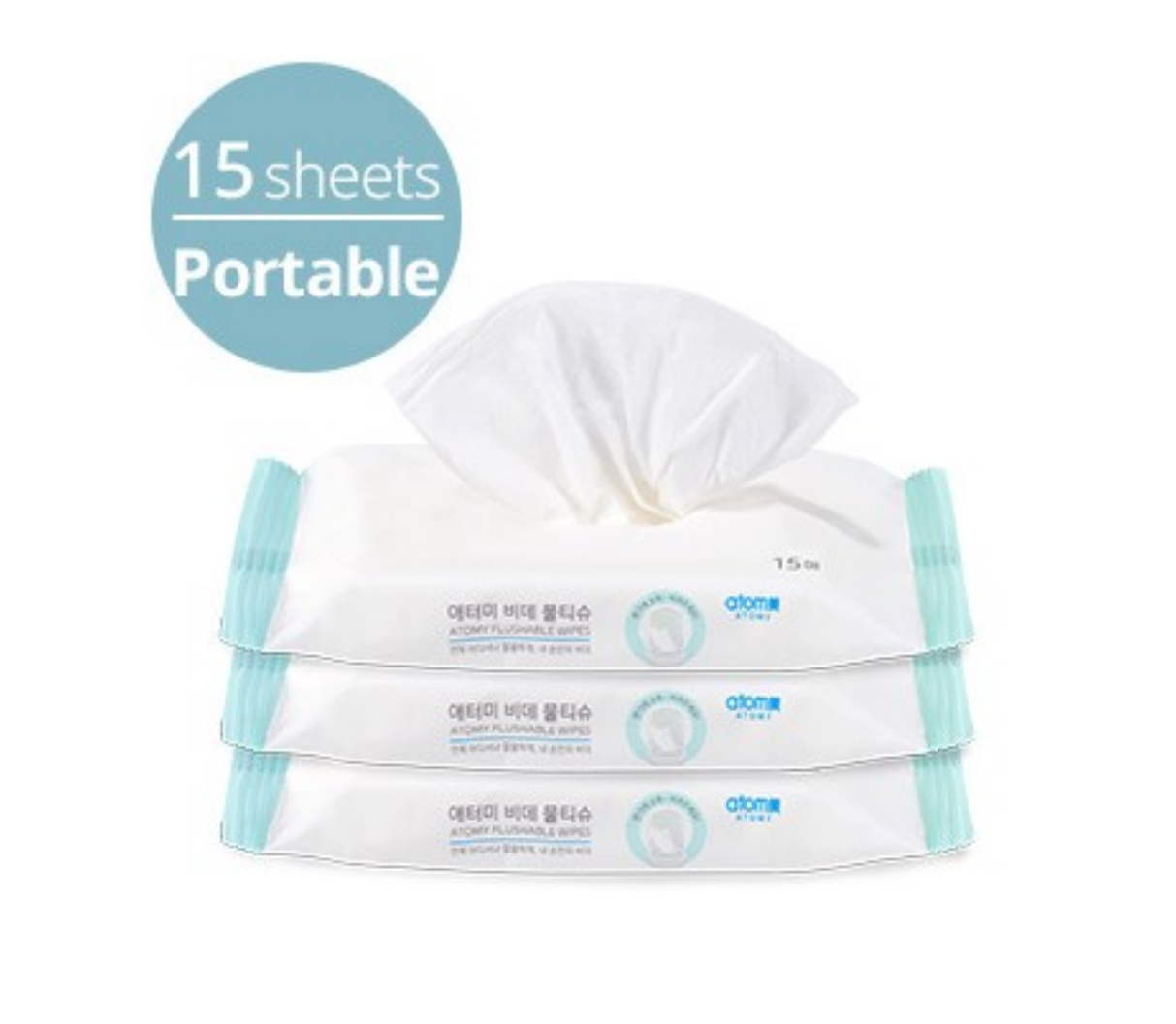 3 Packs Atomy Herbday Flushable Wipes Portable Plant Safe 15 Sheets ea NEW