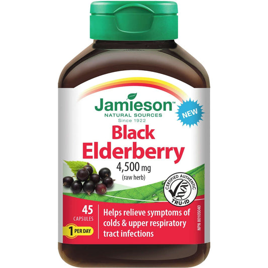 Jamieson Black Elderberry Capsules Great Tasting Naturally Sourced 45pcs NEW
