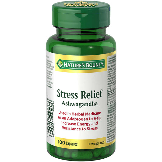 Nature's Bounty Stress Relief Ashwagandha Herbal Adaptogen Energy 100 pcs NEW
