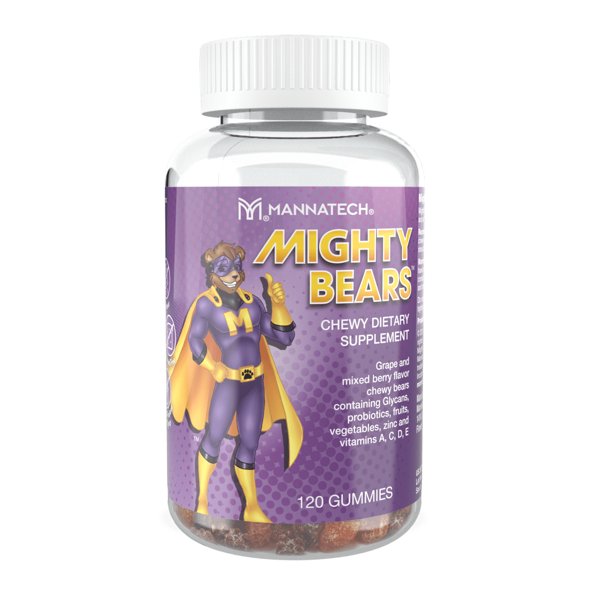 Mannatech MightyBears Grape Berry Flavor Kids Antioxidant Gummies 120pc NEW