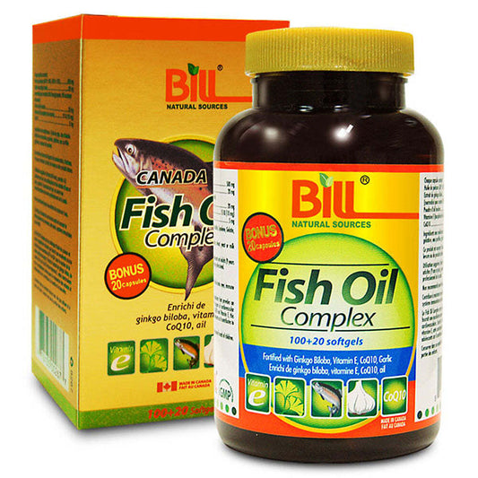 Bill Natural Sources Fish Oil Complex Grapeseed Extract CoQ10 120 Softgels NEW