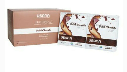 Box of 28 single serve pouches USANA Chocolate Nutrimeal Weight Loss Protein