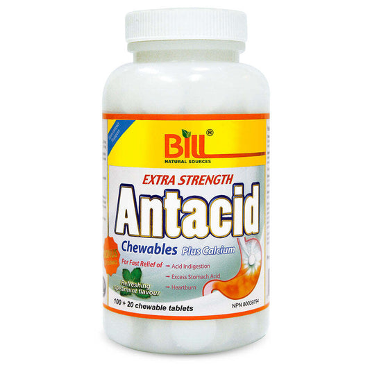 Bill Natural Sources Extra Strength Antacid Plus Calcium 120 Chewable Tablet NEW