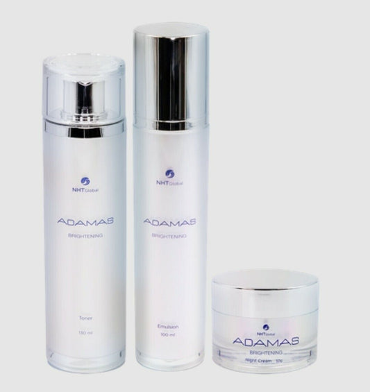 NHT Global ADAMAS Skincare Set Brightening Emulsion Toner Night Cream 3pcs NEW