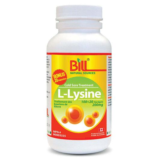 Bill Natural Sources L-Lysine Reduce Cold Sores Collagen 200mg 120 Capsules NEW