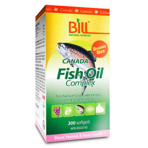 Bill Natural Sources Fish Oil Complex Grapeseed Extract CoQ10 300 Softgels NEW