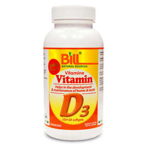 Bill Natural Sources Vitamin D3 400IU Strong Bones Sunshine Milk 120 pcs NEW