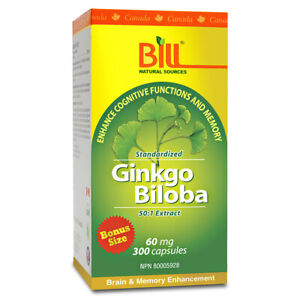 Bill Natural Sources Ginkgo Biloba 60mg Vegetarian Brain Memory 300 Capsules NEW