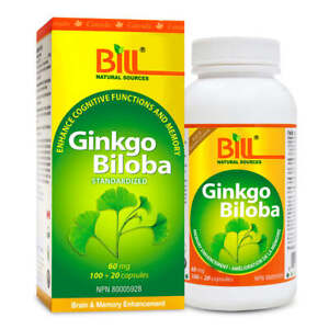 Bill Natural Sources Ginkgo Biloba 60mg Vegetarian Brain Memory 120 Capsules NEW